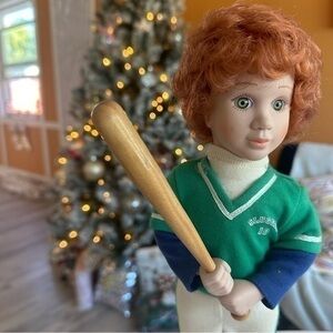 Slugger #10 Baseball Softball Red Hair Porcelain Doll With Bat Uniform Vintage